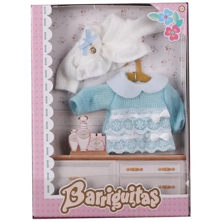 Accessoires pour poupée Barriguitas Classic 15 cm - Vêtements sur cintre - Robe turquoise avec veste blanche