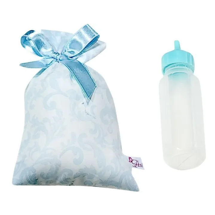 Compléments pour poupée Así - Sac à bouteille bleu paisley avec bouteille