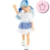 Ensemble pour poupée Paola Reina 32 cm - Las Amigas Funky - Cassandra - Robe blanche brodée et jupe bleue à carreaux