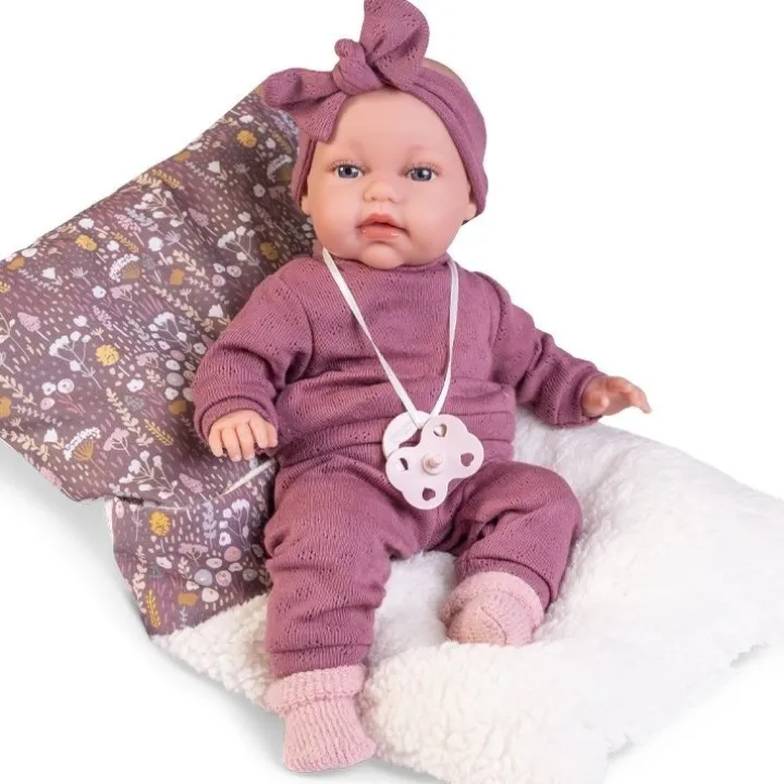 Poupée Antonio Juan 34 cm - Nouveau-né Baby Toneta Palabritas avec sac de couchage en peau de mouton