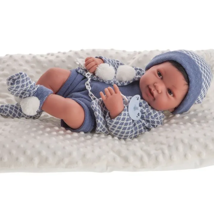 Poupée Antonio Juan 42 cm - Nouveau-né Pipo brunet avec coussin