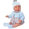 Poupée Así 46 cm - Barboteuse Léo aux fleurs grises avec veste bleu clair