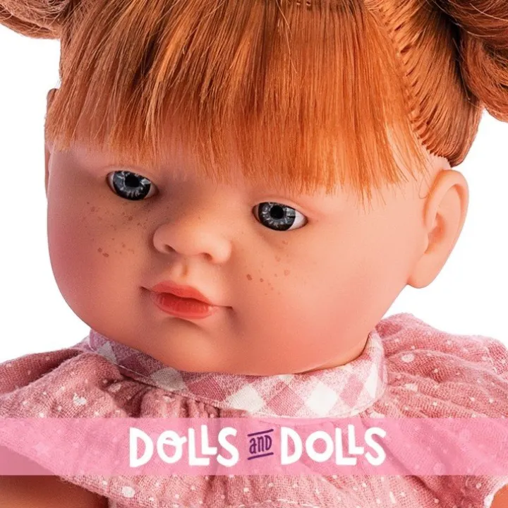 Poupée Así 36 cm - Guille en robe à carreaux rose avec col en mousseline rose