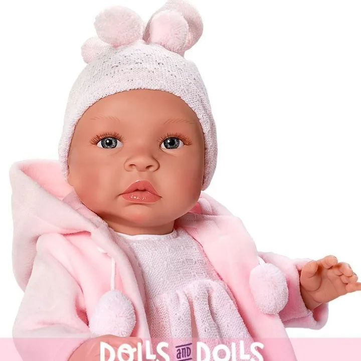 Poupée Así 46 cm - Leo avec robe tricotée rose et duffle coat rose