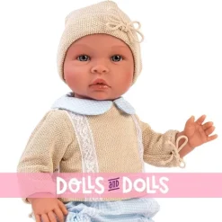 Poupée Así 46 cm - Leo avec tenue beige tricotée à carreaux bleu clair