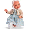 Poupée Así 46 cm - Leo en robe bleue avec des fleurs orange et une veste beige