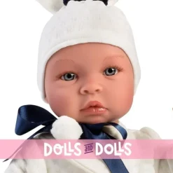Poupée Así 46 cm - Léo avec bloomer fleurs bleues et pull beige