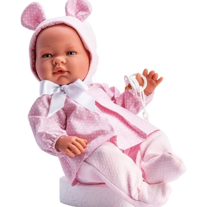 Poupée Así 43 cm - María en robe coeurs roses avec bonnet à oreilles