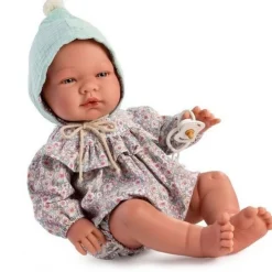 Poupée Así 43 cm - Pablo avec barboteuse à volants fleuris et chapeau vert menthe