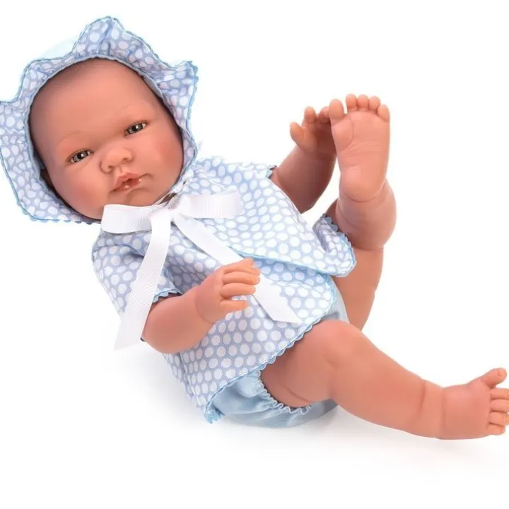 Poupée Así 43 cm - Pablo avec barboteuse en piqué bleu clair avec cercles blancs
