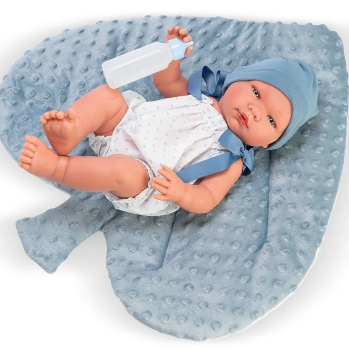 Poupée Así 43 cm - Pablo avec combinaison rompue plumeti et coussin feuille