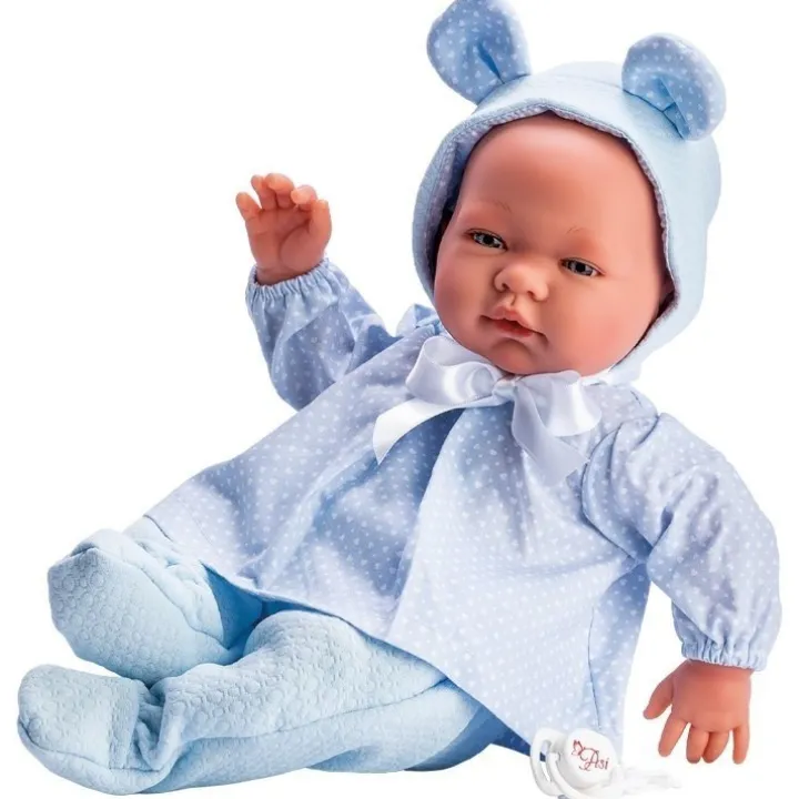 Poupée Así 43 cm - Pablo en robe bleu coeurs avec chapeau à oreilles