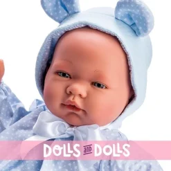 Poupée Así 43 cm - Pablo en robe bleu coeurs avec chapeau à oreilles