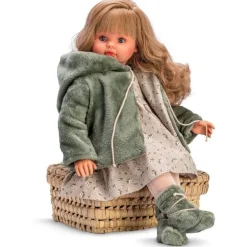 Poupée Así 57 cm - Pepa avec ensemble trenca vert avec robe à fleurs vertes
