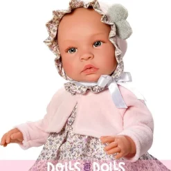 Poupée Así 46 cm - Robe Léo à fleurs grises avec veste rose