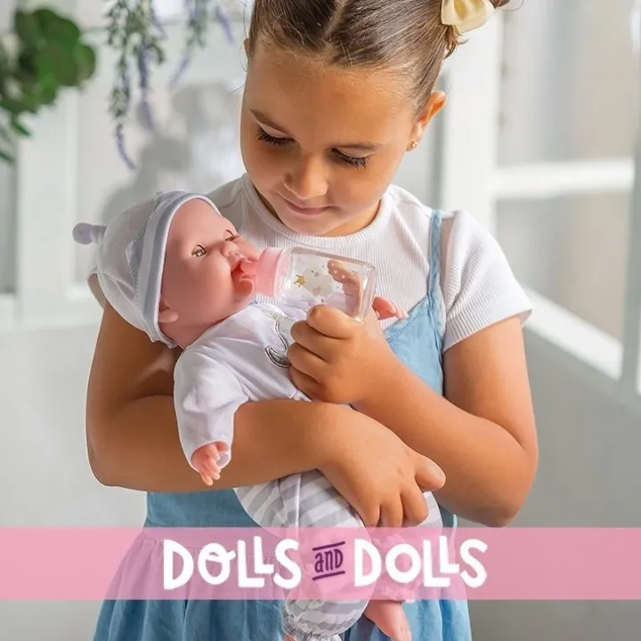 Poupée Berenguer Boutique 38 cm - La Newborn 30036 avec pyjama gris, biberon et tétine