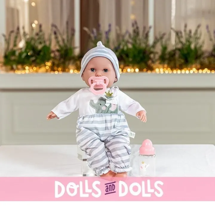 Poupée Berenguer Boutique 38 cm - La Newborn 30036 avec pyjama gris, biberon et tétine