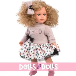 Poupée Llorens 35 cm - Elena avec un pull beige et une jupe à fleurs