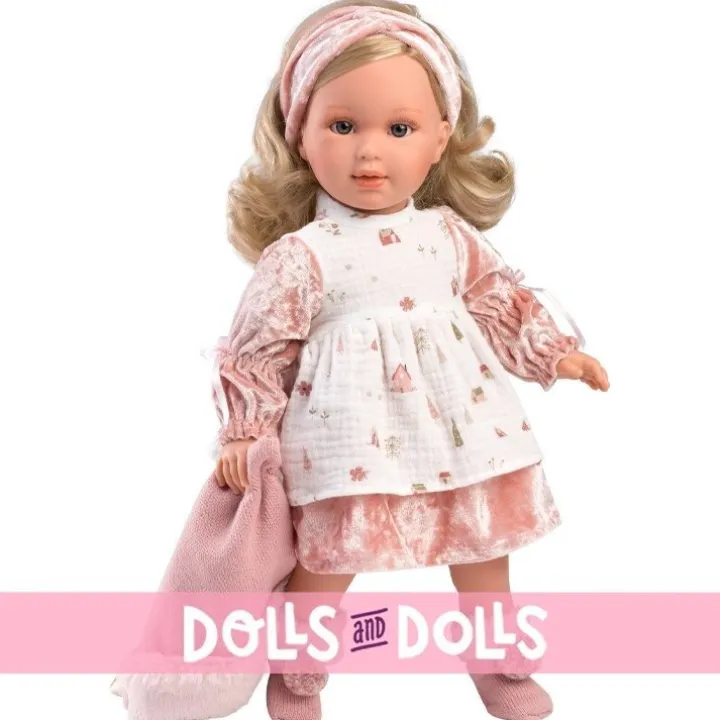 Poupée Llorens 40 cm - Lucia en robe avec motif de Noël et capuche