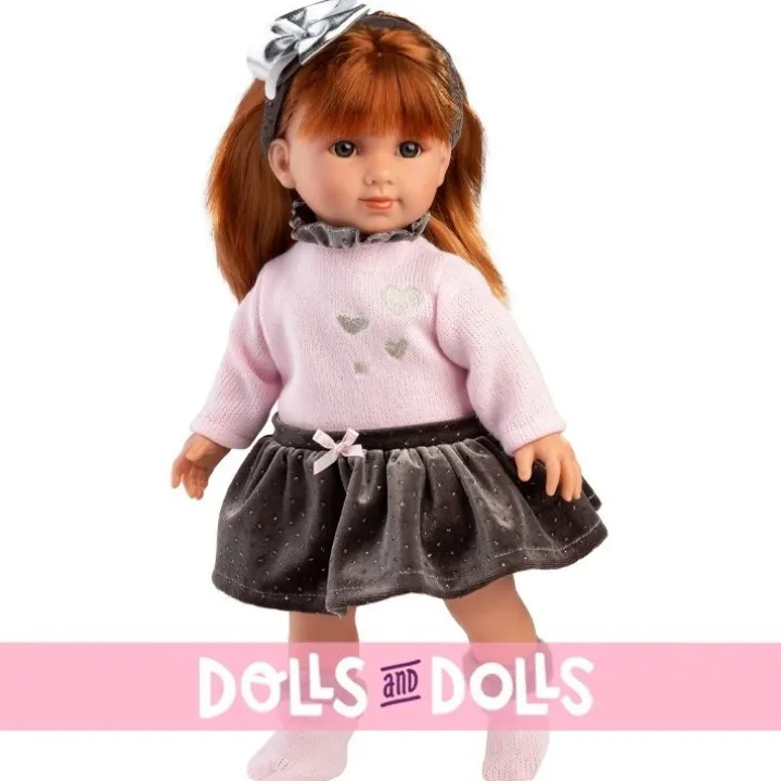 Poupée Llorens 35 cm - Nicole avec un pull rose et une jupe noire