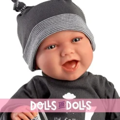 Poupée Llorens 40 cm - Nouveau-né Mimo sourit avec pyjama gris
