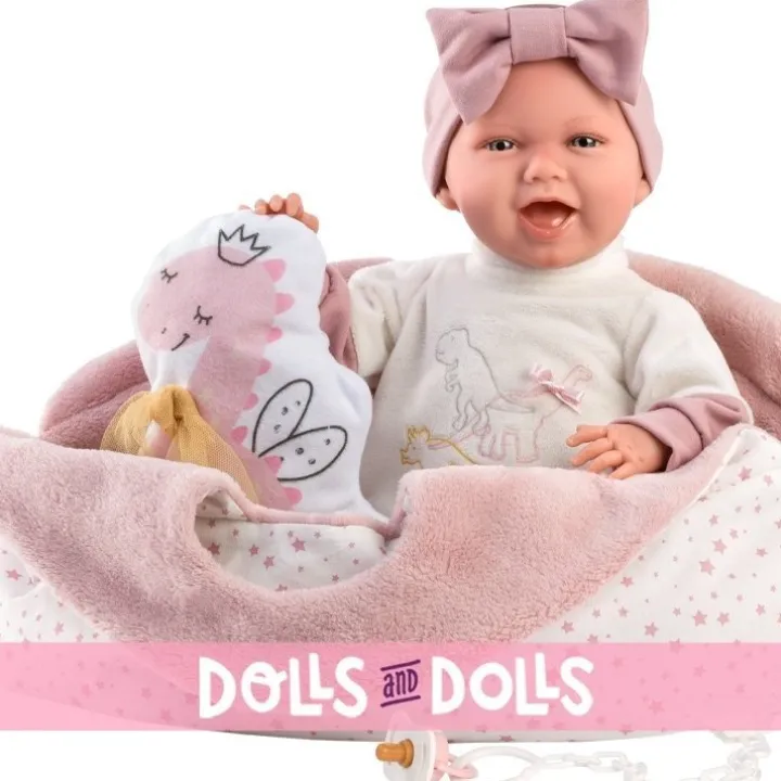 Poupée Llorens 40 cm - Nouveau-né Mimi sourit avec nacelle dino