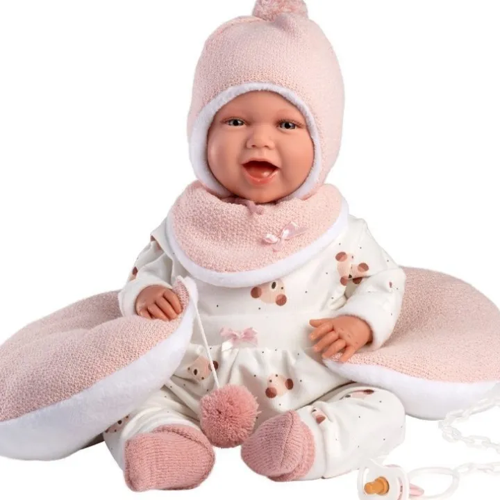 Poupée Llorens 40 cm - Nouveau-né Mimi sourit avec robe d'ours en peluche lune rose