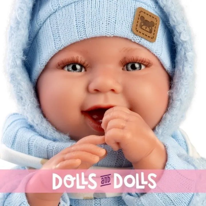 Poupée Llorens 44 cm - Nouveau-né Talo sourit avec pyjama ourson bleu