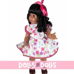 Poupée Mariquita Pérez 50 cm - Afro-américaine en robe à fleurs fuchsia