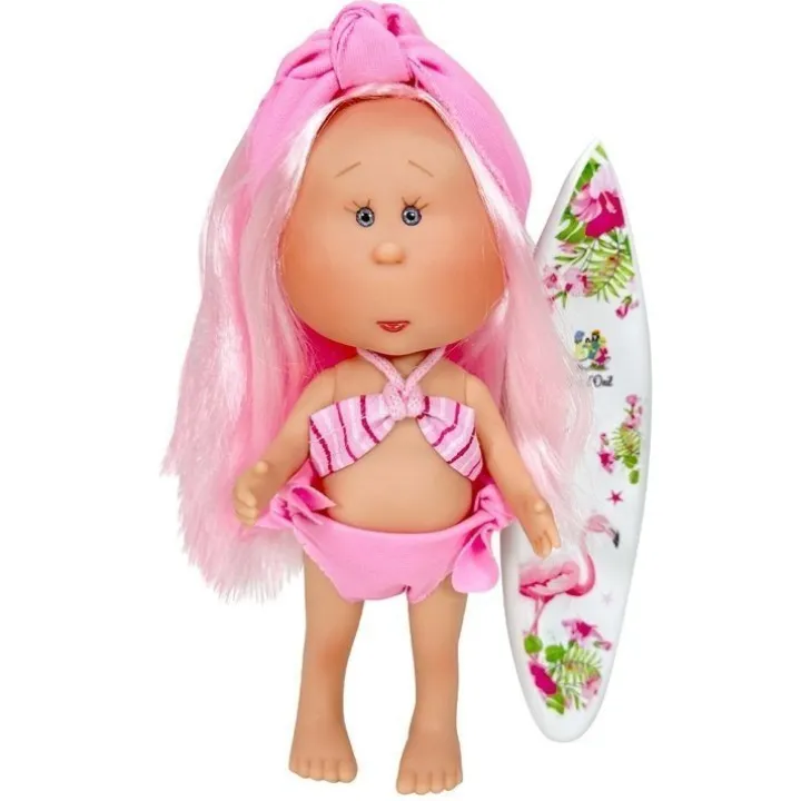 Poupée Nines d'Onil 23 cm - Little Mia summer avec cheveux roses, bandeau et un maillot de bain