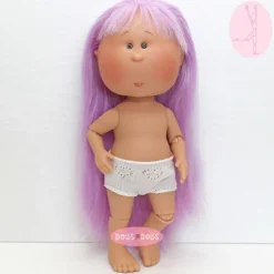 Poupée Nines d'Onil 30 cm - Mia ARTICULÉE - Mia aux cheveux violets lisses avec des franges - Sans vêtements
