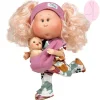 Poupée Nines d'Onil 30 cm - Mia ARTICULÉE - mère aux cheveux roses avec une robe imprimée nature