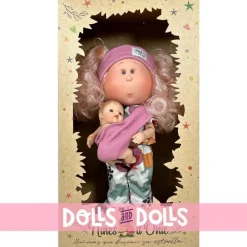 Poupée Nines d'Onil 30 cm - Mia ARTICULÉE - mère aux cheveux roses avec une robe imprimée nature