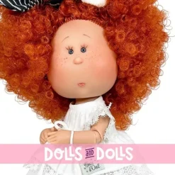 Poupée Nines d'Onil 30 cm - Mia ARTICULÉE - avec cheveux roux, robe blanche et mascotte