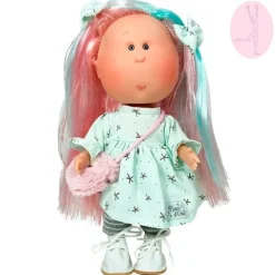 Poupée Nines d'Onil 30 cm - Mia ARTICULÉE - aux cheveux roses et aux mèches bleues avec une robe à étoiles