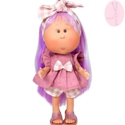 Poupée Nines d'Onil 30 cm - Mia ARTICULÉE - avec des cheveux lilas et une robe rose