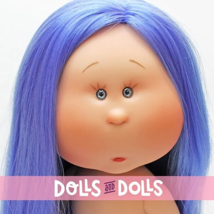Poupée Nines d'Onil 30 cm - Mia avec des cheveux bleus et raides - Sans vêtements