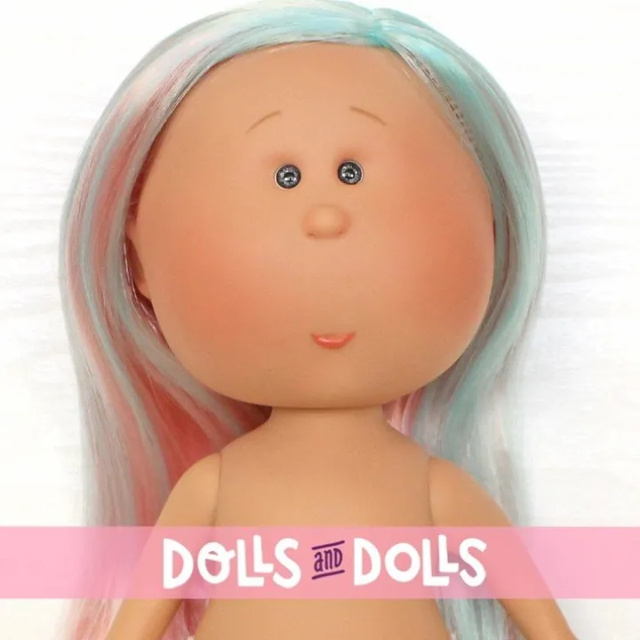 Poupée Nines d'Onil 30 cm - Mia avec des cheveux roses et des mèches bleues - Sans vêtements