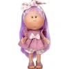 Poupée Nines d'Onil 30 cm - Mia avec des cheveux lilas et une robe rose