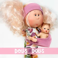 Poupée Nines d'Onil 30 cm - Mia mère aux cheveux roses avec une robe imprimée nature
