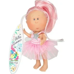Poupée Nines d'Onil 30 cm - Mia été aux cheveux roses et robe en tulle vichy rose