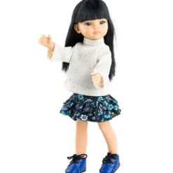Poupée Paola Reina 32 cm - Las Amigas - Liu en pull blanc et jupe fleurie bleue