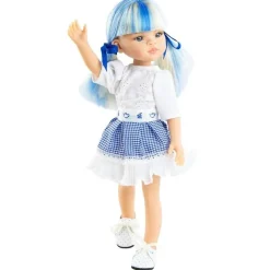 Poupée Paola Reina 32 cm - Las Amigas Funky - Cassandra en robe blanche brodée et jupe bleue à carreaux