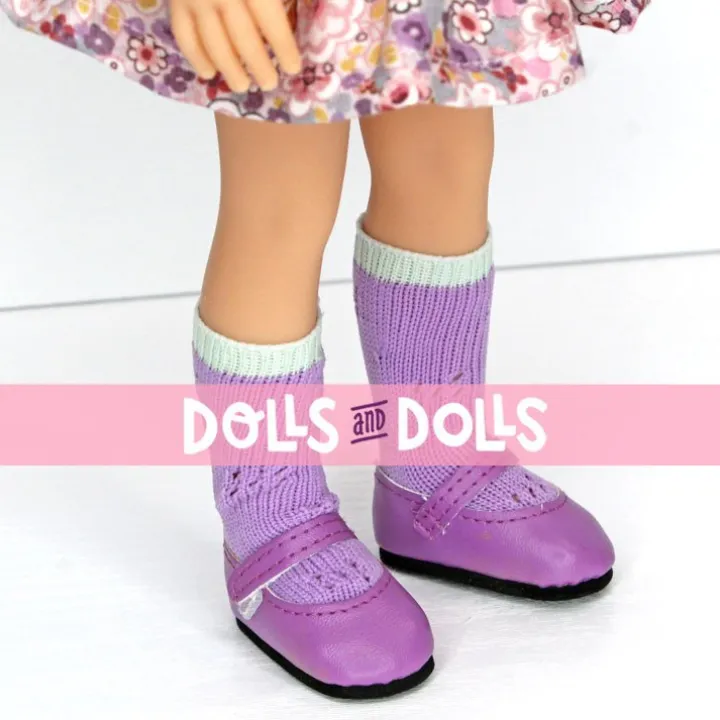 Poupée Paola Reina 32 cm - Las Amigas - Clara avec une robe à fleurs roses et des chaussures violettes