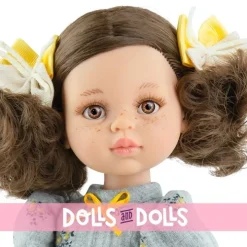 Poupée Paola Reina 32 cm - Las Amigas - Fabi en robe grise à petites fleurs jaunes