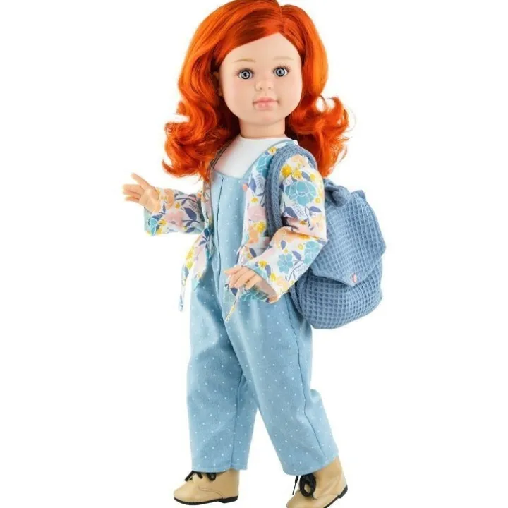 Poupée Paola Reina 60 cm - Las Reinas - Maru avec un tablier à pois, une veste à fleurs et un sac à dos