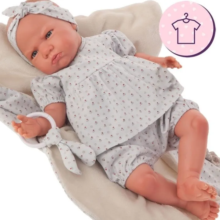 Tenue de poupée Antonio Juan 52 cm - Collection Mi Primer Reborn - Tenue fleurie bleue avec bandeau et anneau de dentition