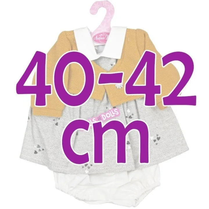 Tenue de poupée Antonio Juan 40-42 cm - Robe grise avec coeurs et veste moutarde
