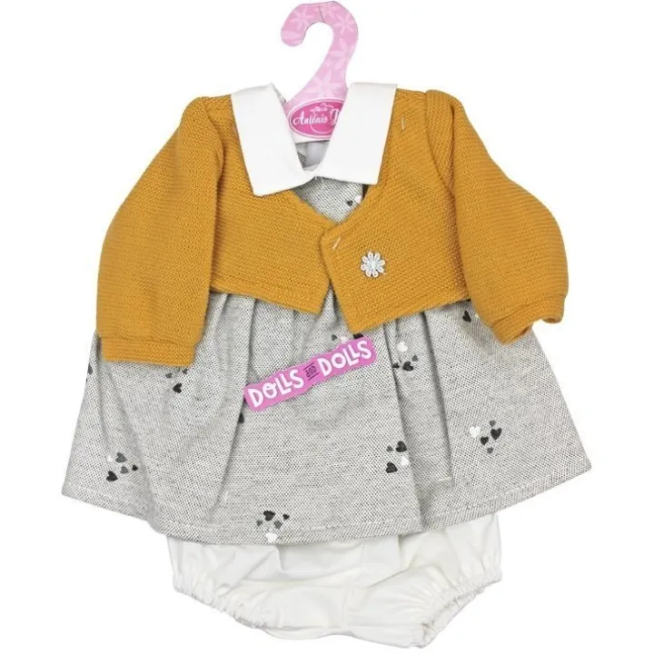Tenue de poupée Antonio Juan 40-42 cm - Robe grise avec coeurs et veste moutarde