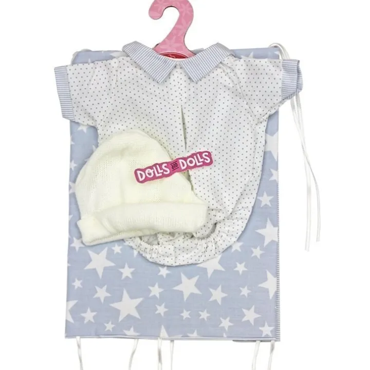 Tenue de poupée Antonio Juan 33-34 cm - Ensemble couverture étoile bleue, corps à pois blancs et bonnet